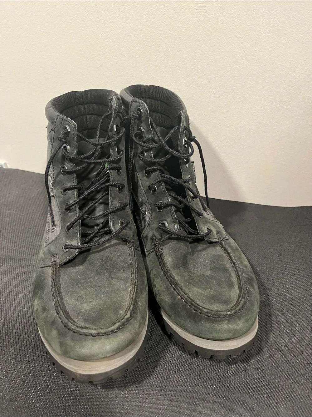 Timberland Oakwell 7-Eye Suede Boots Men Size 10 Black Olive Moc-Toe Shoes